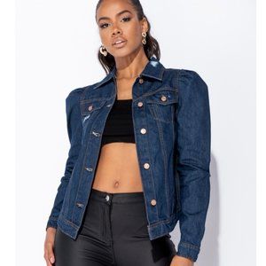 Long Puff Sleeve Denim Jeans Jacket